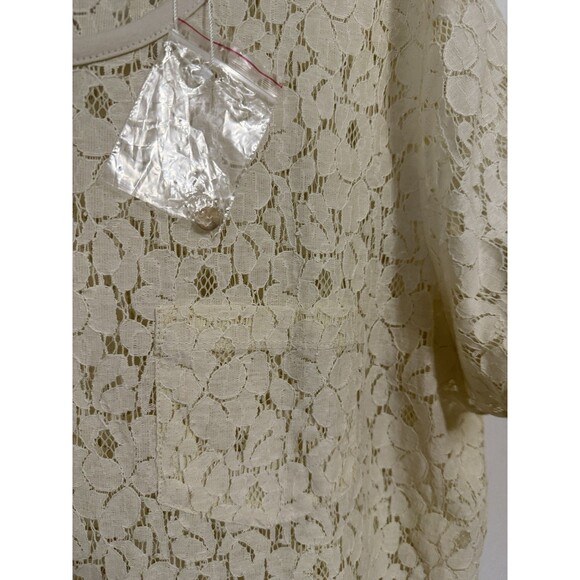 JCP 2X Womans Sheer Cream Floral Lace Top Boho Western Quiet Luxury Cap Slv-read - Picture 3 of 13